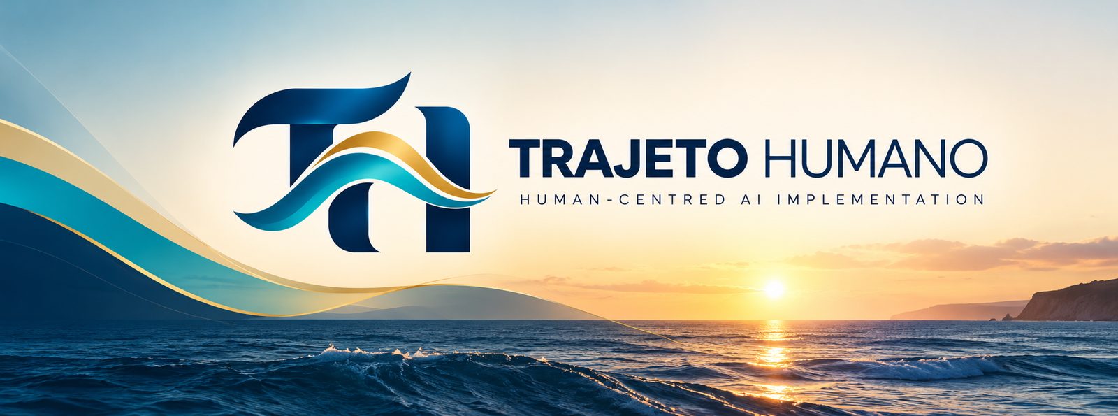 O símbolo da Trajeto Humano sobre o mar ao pôr do sol